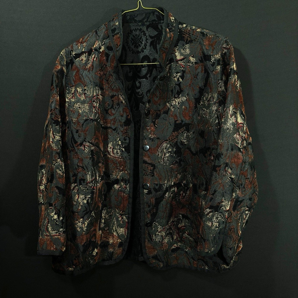 Vintage Bon Worth Women's Reversible Tapestry Jacket Black Size Unknown‎